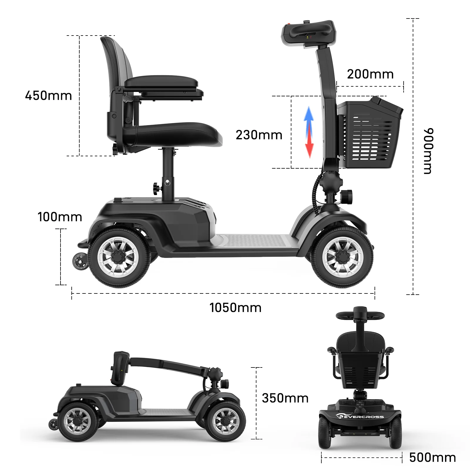 EVERCROSS L6 4-Wheel Foldable Electric Mobility Scooter - Image 10